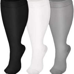 3 Pairs Unisex Plus Size Wide Calf Compression Socks 15-20mmHg Knee High Support