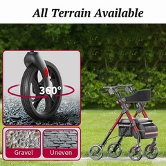 Foldable Rollator Walker 350 lb Capacity w/ 18″ Seat & 8″ Wheel Rolling Walker