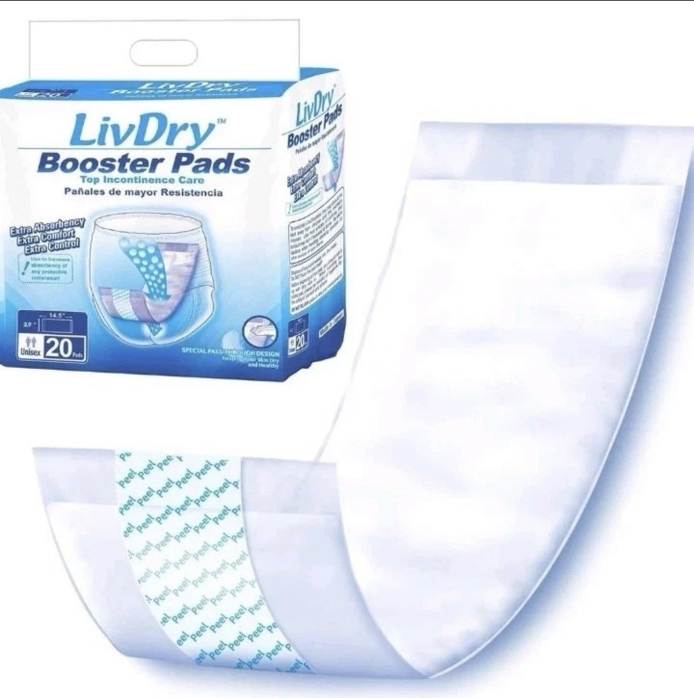 LivDry Incontinence Booster Pads, Use with Adult Diapers for Women Or Men, 20 CT