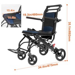 Uimoso Foldable Aluminum Transport Chair with 15.75-In Seat, Supports 220 lbs
