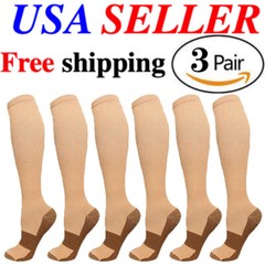 3 Pairs Copper Compression Socks 20-30mmHg Miracle Support Mens Womens (S~XXL)