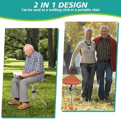 Folding Walking Stick Seat Aluminium Cane Chair Stool for Senior 150kg Loading .