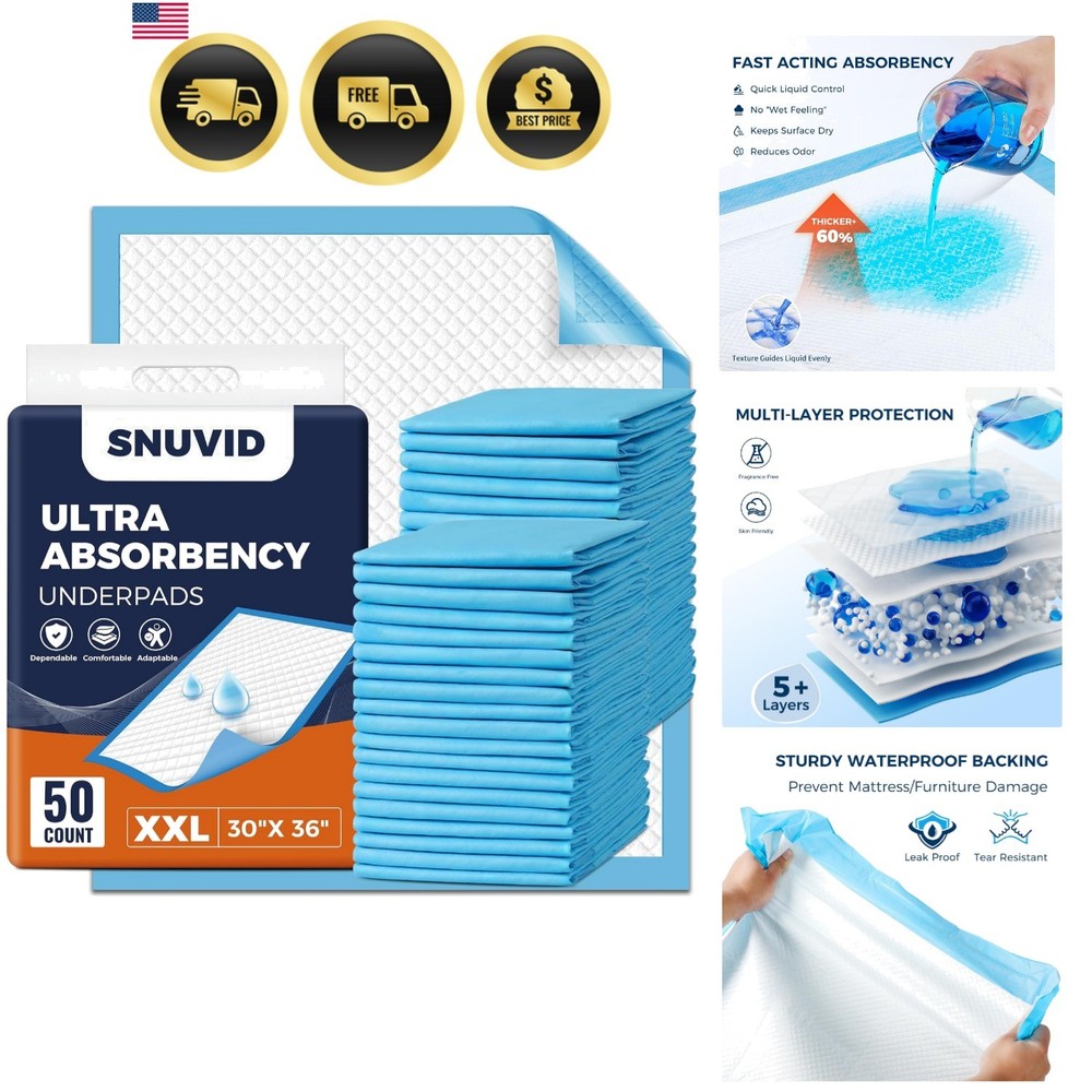 50 Pack Super Absorbent Disposable Underpads – XXL 30″ x 36″ Leakproof Bed Pa…