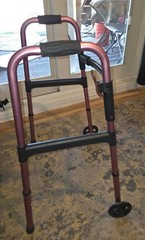 HOMLAND Lightweight Folding Walker for Seniors Rose Pink 5″ Wheels, 350 lb