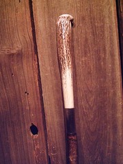 walking stick MOOSE ANTLER TINE handle VINE SPIRALED wood shaft HANDCRAFTED USA