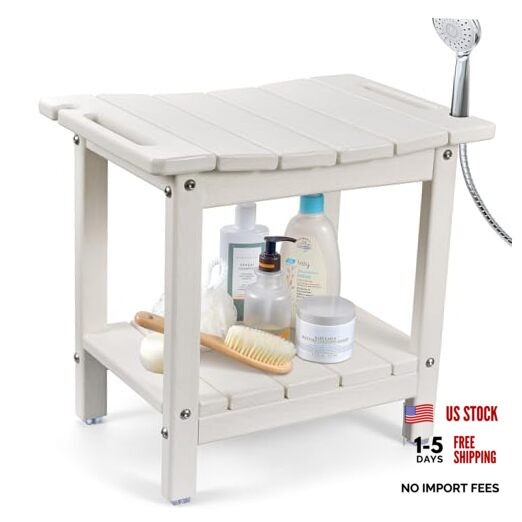 Shower Chair for Inside Shower, 18.5 Inch HDPE Waterproof Shower Stool, White