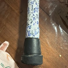 Walking Cane White/Blue Floral Shaft Black Foam Handle Curved Grip Rubber Tip