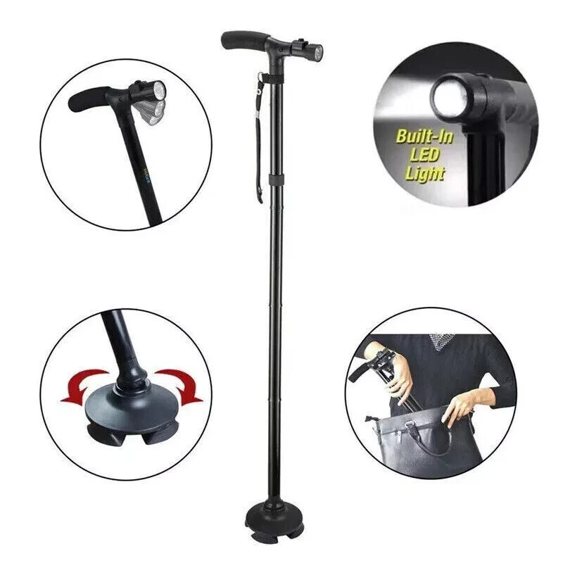 New Folding Walking Cane with LED Light Adjustable Walking Stick