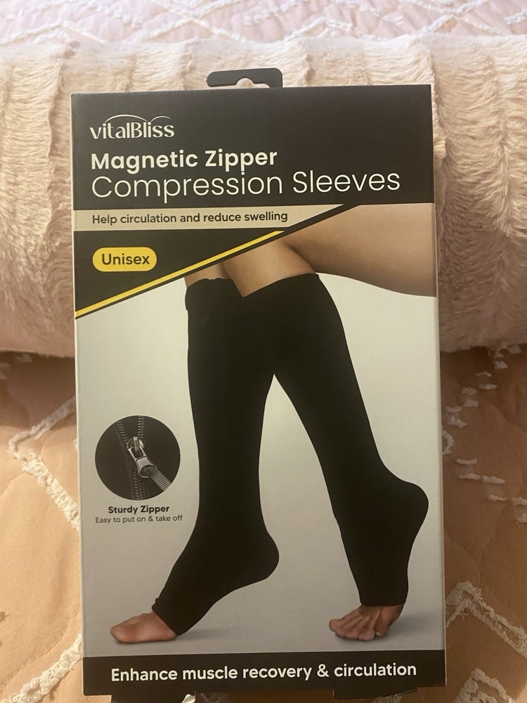 vitalBliss Magnetic Zipper Compression Sleeves Black S/M 1 Pair Breathable