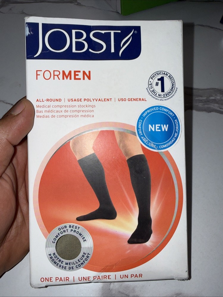 JOBST forMen Compression Socks 15-20 mmHg Knee High Size L Full Calf Color Khaki