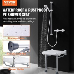 Folding Wall-Mounted Shower Seat – Space-Saving Bench, 500 lbs Capacity for Seni