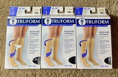 (3) Truform 20-30 Below Knee Compression Stockings Closed Toe Black Large 8865BL