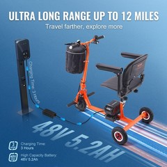 Portable 3 Wheel Mobility Scooter for Seniors 12 Mile Range Max 330LBS