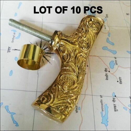 Lot Of 10 PCs Brass Polish Finish Designer Derby Head Handle For Walking Stick