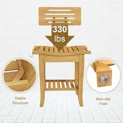 Bathroom Bamboo Shower Bench – Spa Bath Shower Stool with Storage Shelf