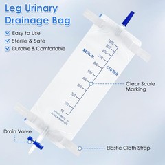 5 Pack 33.8oz/1000ml Leg Bag Urinary Drainage Bag with Cloth Straps, Leg Cathete