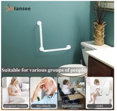 Angled Grab Bar – 16X16 Inch Stainless Steel Knurled Safety Handles – in White
