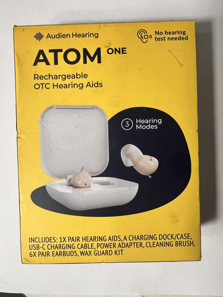 AUDIEN ATOM ONE Rechargeable OTC Hearing Aid Dock/Case USB Cable Adapter OpenBox
