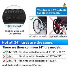 Wheelchair Rear Wheel Solid Tires (Pair) 24X1 3/8″ PU Non Pneumatic Tires, Suita