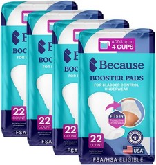 Because 88 Pack Overnight Booster Pads White Unisex Incontinence Underwear