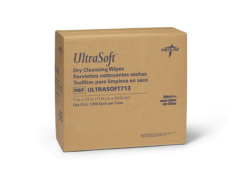 Medline Ultrasoft Gentle Disposable Sensitive Skin Cleansing Dry Wipe, 1,200 Ct