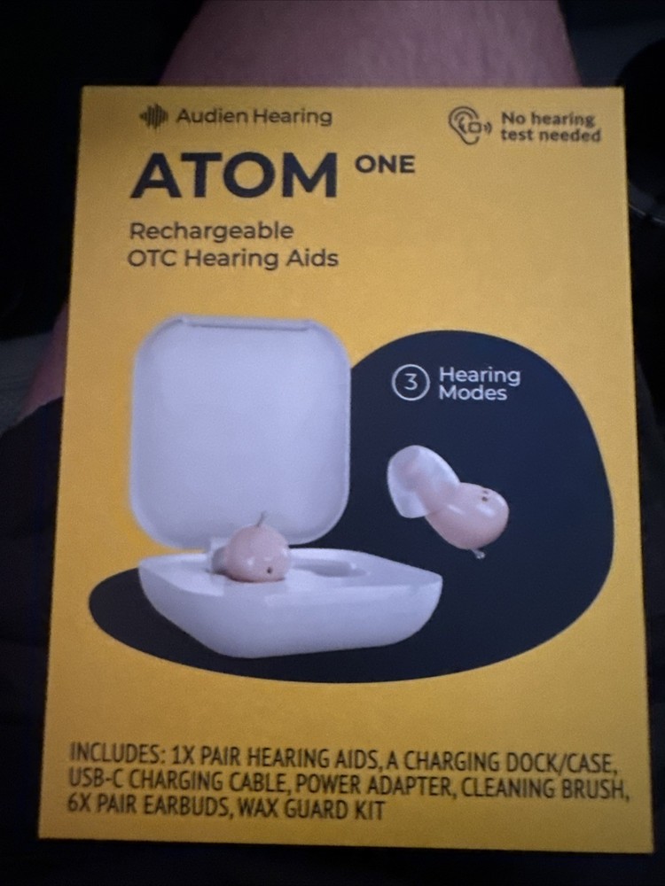 Audien Hearing Atom One OTC Hearing Aids Wireless, Rechargeable, Beige (SEALED)