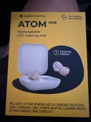 Audien Hearing Atom One OTC Hearing Aids Wireless, Rechargeable, Beige (SEALED)