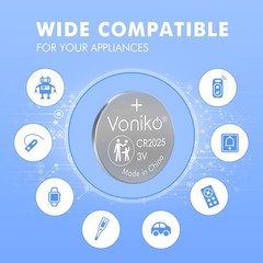 Voniko CR2025 3V Lithium Batteries 5 Pack for Child 5 Count (Pack of 1)