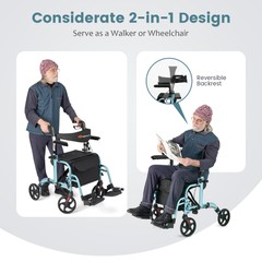 Goplus Foldable Rollator Walker w/ 8” Wheels &Seat Supports up to 300 lbs Navy