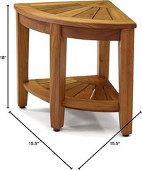 the Original 15.5″ Kai Corner Teak Shower Bench – Shower Stool with Storage Shel