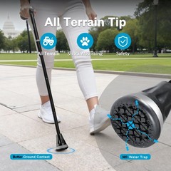 Foldable Adjustable Walking Cane Heavy Duty All Terrain Tip Travel Bag Black