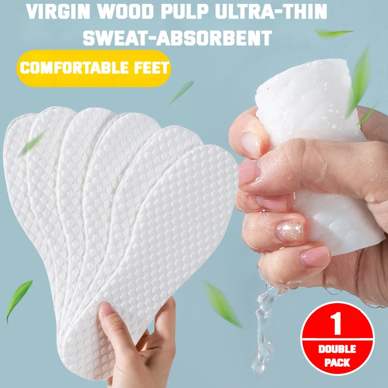 10 Pairs Disposable Wood Pulp Insoles Thin Breathable Sweat Shoe Pads Unisex