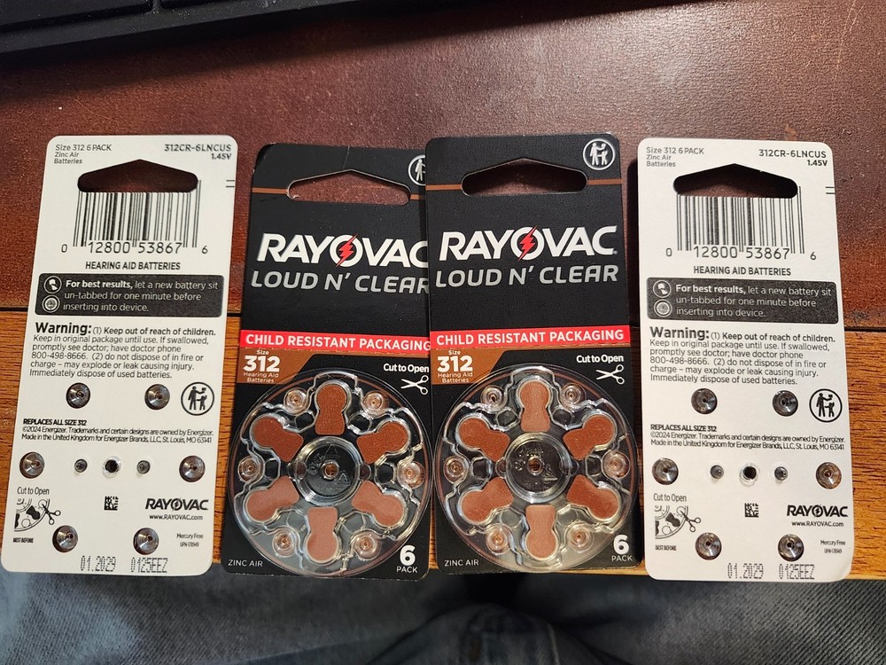 Rayovac Size 312 Loud N Clear Hearing Batteries – 4 6 count (24 ea) Exp 01/2029