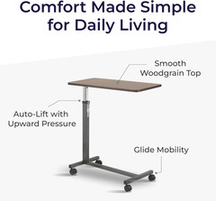 Drive Medical Overbed Table with Wheels Adjustable Bedside Laptop Tray Silver