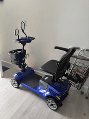 Electric Blue/Black 4-Wheel Mobility Scooter w/ Front Basket & Padded Armrests