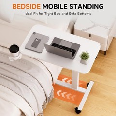 Adjustable Overbed Bedside Table with Lockable Wheels, Pneumatic Mobile Stand…