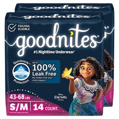 2 Pack Goodnites Girls Nighttime Bedwetting Underwear S/M 43-68 lbs 28 Ct Total