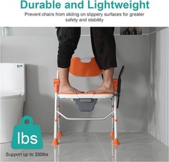 NEW Folding Shower Chair with Arms and Back for Seniors Handicap Disabled Orange