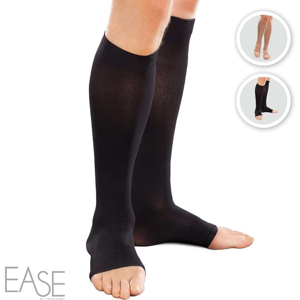 Therafirm Ease Opaque Open Toe, Knee Highs 20-30mmHg (Black) Large Short