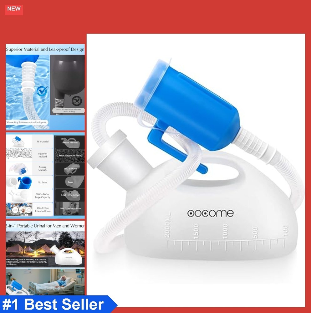 Portable Urinal for Men Spill Proof 2000ml 47.2 Inch Tube Reusable Male Pee