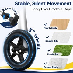 Lightweight Folding Walker with Wheels, Adjustable Height, Supports 350 lbs, Inc