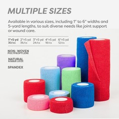 Dynarex Sensi-Wrap Self-Adhesive Bandages, 1×180 Inch (Pack of 30), Assorted