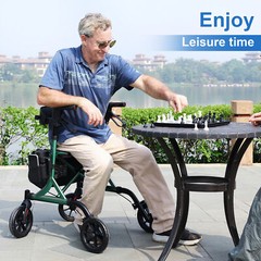 Rollator Walker w/Seat Folding Walker w/8inch Wheels Supports up to 300lbs Green
