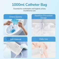 3 Pack Catheter Bags, 1000mL/33.8oz, Easy-Tap Leg Bag Urinary 3 Pack, 1000ml