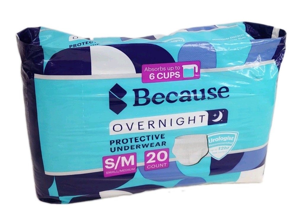 Because Overnight Adult Size S/M 20 Count Absorbency Protective Underwear