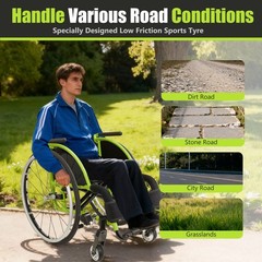 Aluminum Alloy Foldable Lightweight Wheelchair 24″ Quick Release Wheels Green