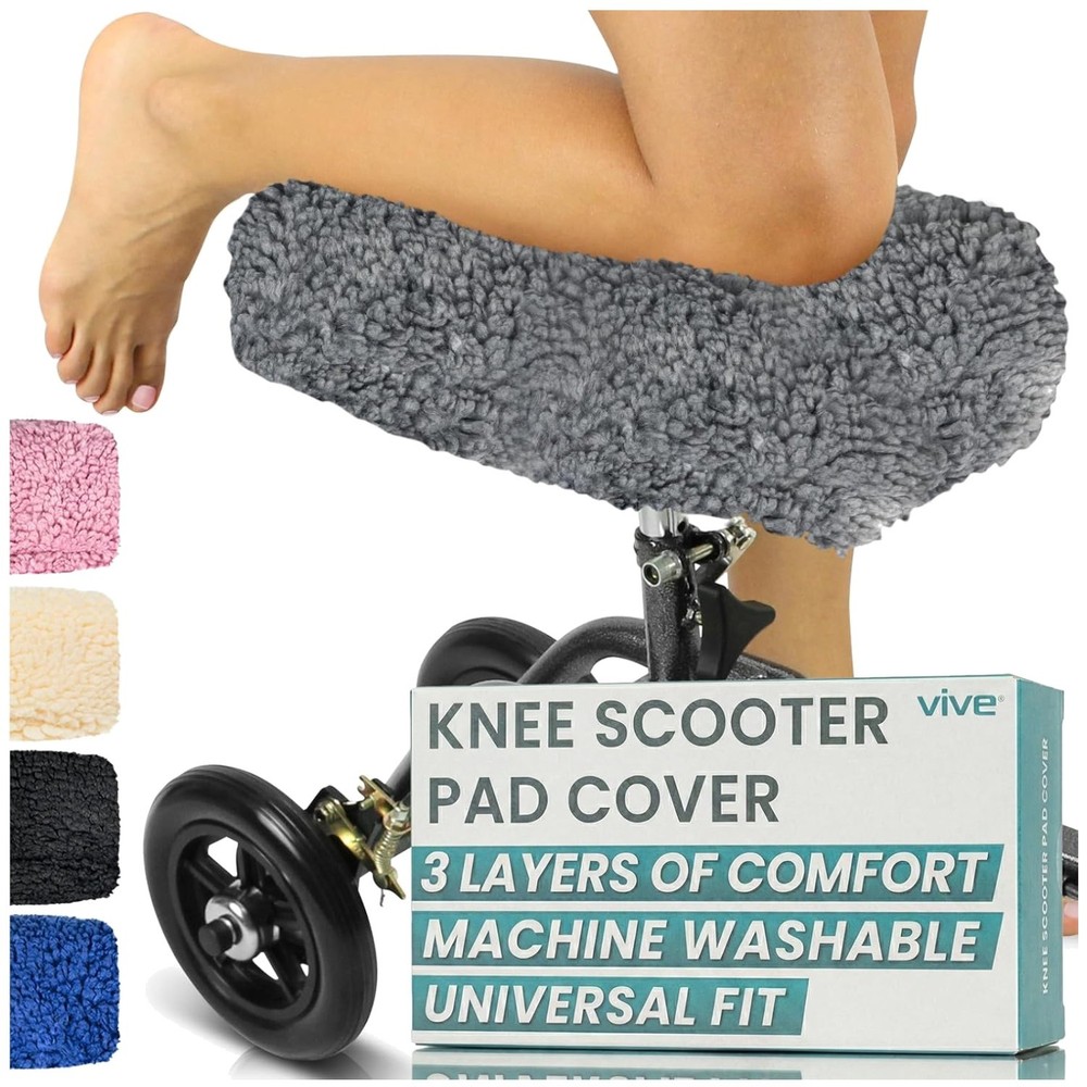 Universal Fit Knee Walker Pad Cover – Soft Gray Memory Foam Cushion, Adjustable