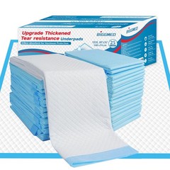 BIGGMED Tear-Resistant Incontinence 40″x36″- 25 Count (Tear-resistant), Blue