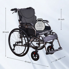 Foldable 37lb Wheelchair Aluminium Multi-functional Manual Medical Transport FDA