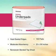 McKesson Super Underpad, Moderate Absorbency 23 x 36 Inch, Case of 150